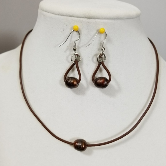 AIR Artsy Accessories Jewelry - Handmade Freshwater Pearl & Leather Necklace Earri